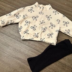 Cat & Jack Baby Girl Bow Outfit Set Sweatshirt Leggings 6–9M